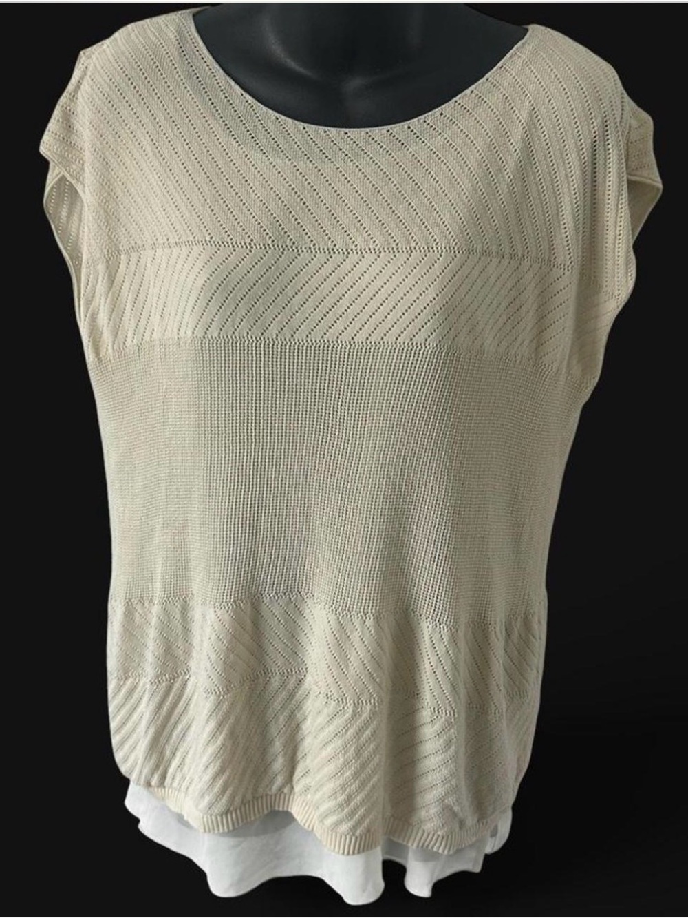 Lafayette 148 New York Cream Layered Knit Shell Tank